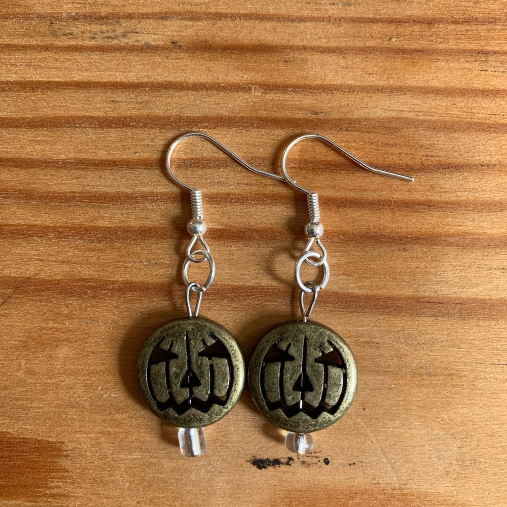 Handmade Gold Halloween Pumpkin Earrings